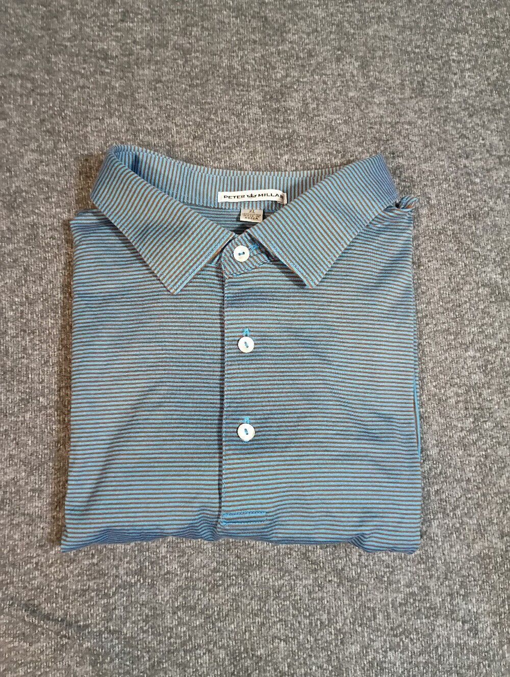 Vintage Peter Millar Golf Polo Shirt Mens XL Blue Brown Stripe Cotton Korea